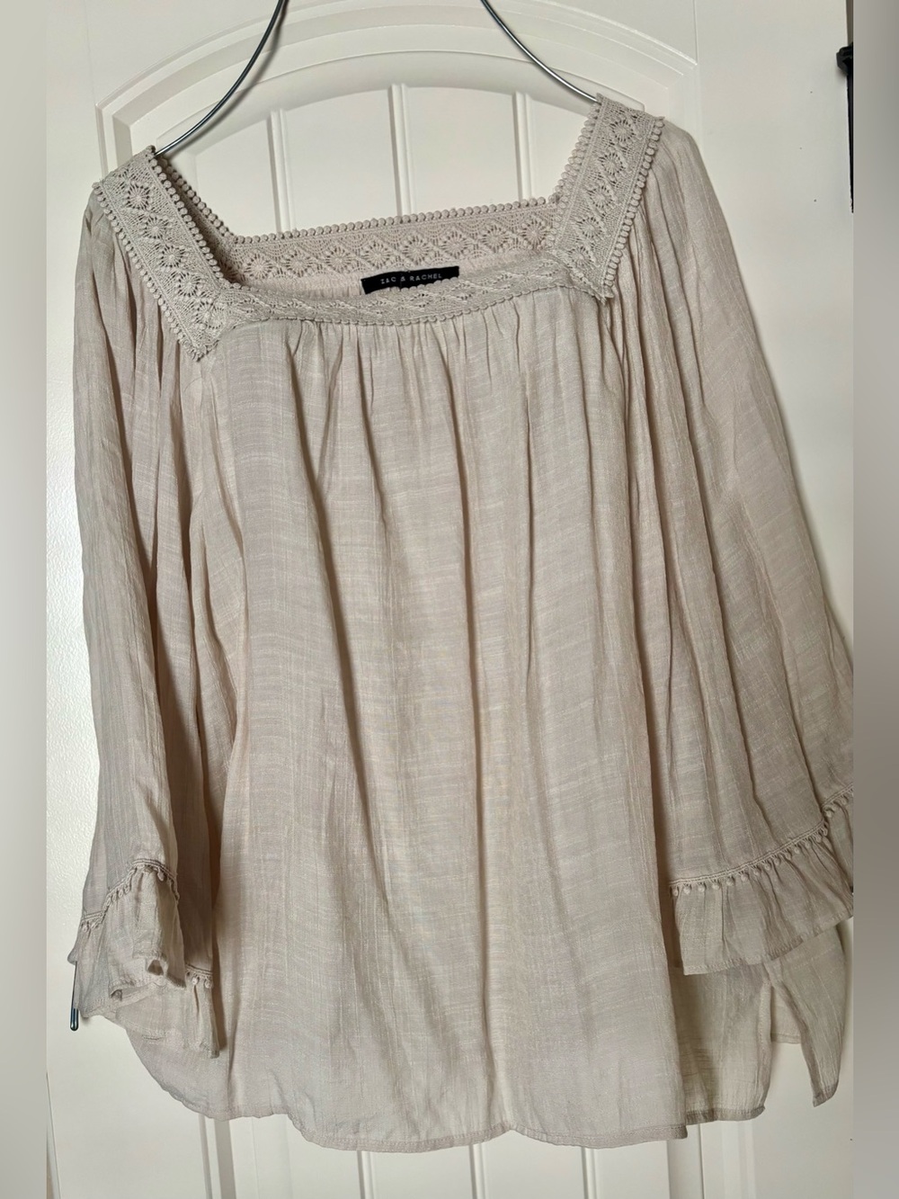 Zac & Rachel Soft Cream Lace-Trim Square Neck w/ Crochet Blouse Size XL - Picture 4 of 10